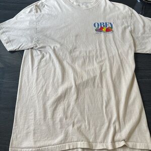 Obey Cream Short Sleeve Tee with Graphic Design